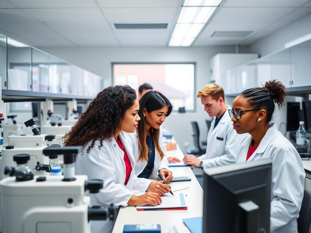 Researchers at work in a Merinan University laboratory